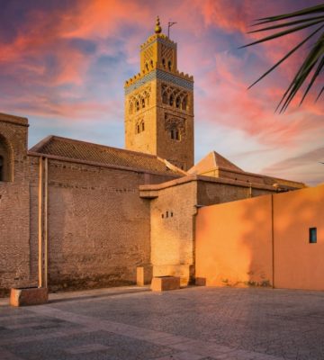 Koutoubia Mosque in Marrakesh,Morocco. Beautiful Sunlight at Su