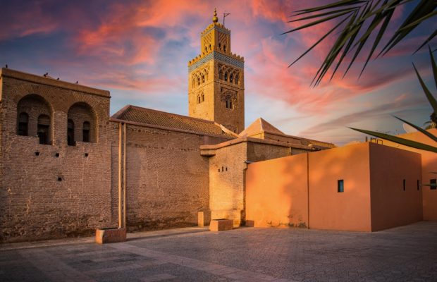 Koutoubia Mosque in Marrakesh,Morocco. Beautiful Sunlight at Su