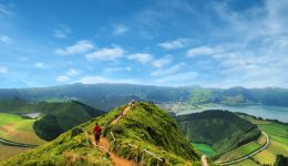 Walking path leading to a view on the lakes of Sete Cidades, Azo