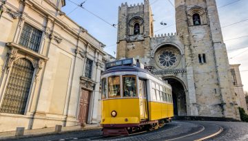 Yellow tram, Lisbon, Portugal