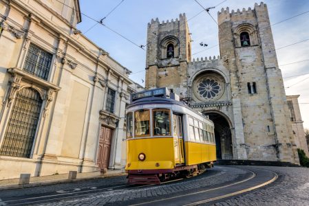 Yellow tram, Lisbon, Portugal