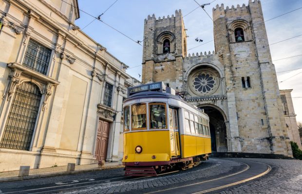 Yellow tram, Lisbon, Portugal